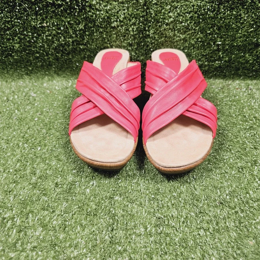Dansko Neve Criss Cross Red Corral Leather Wedge Sandals Womens Size EU‎ 39 US 9